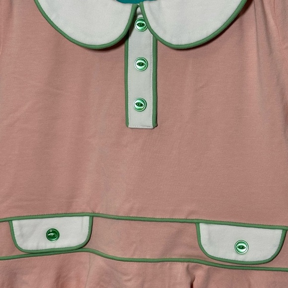 Serendipity by Shrimp and Grits Pink with Green Piping Collared Lap Dress Size M - Picture 3 of 5